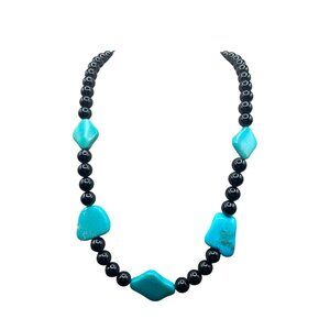 Onyx And Turquoise Necklace Jay King DTR Sterling Silver Polished Stone Necklace